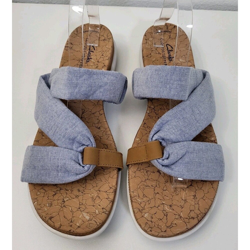 Clarks Light Blue Fabric Twist Slingback Sandals - Picture 2 of 10